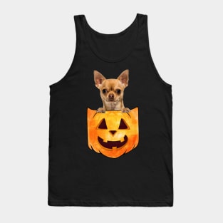 Tan Chihuahua Dog In Pumpkin Pocket Halloween Tank Top